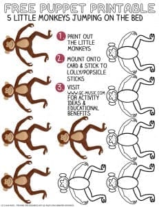 5 Little Monkey's Bouncing on the Bed Free Printable Puppets