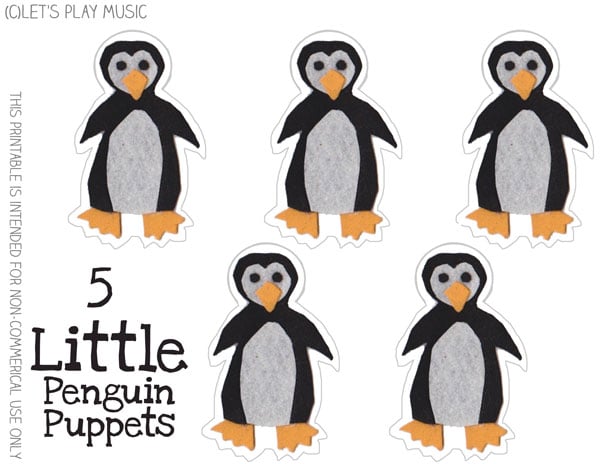 Let's Play Music : 5 Little Penguins - Winter Counting Song - Free Puppet Printable