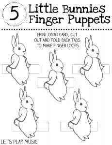 5 Little Bunnies Finger Puppets to Colour In