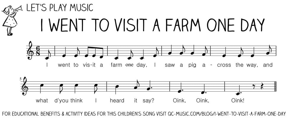 Free Piano Sheet Music for Nursery Rhyme - "I Went To Visit A Farm One Day" - Let's Play Music
